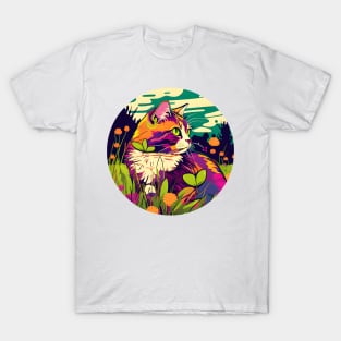 Cat In The Meadow Colorful - Love Cats T-Shirt